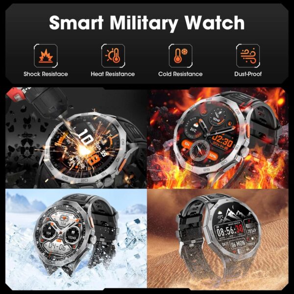 Military Smart Watch for Men 1.85" HD Ultra Screen Touch Screen 710mAh Battery Smart Watches for Android iOS （Bluetooth Call Answer/Dial Calls） Fitness Tracker with 100+ Sports - Image 4