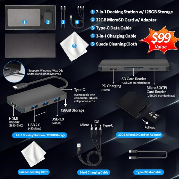 HP 14" HD Anti-Glare Laptop, Intel Processor N150, 16GB RAM, 288GB Storage(128GB SSD+160GB Docking Station Set), Intel Graphics, 1 Year Office 365, Fast Charge, Wi-Fi 6, Win 11 S, Blue - Image 2