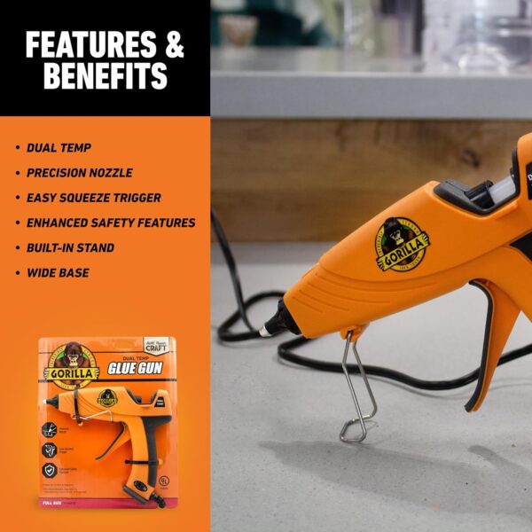 Gorilla Hot Glue Gun Kit (Pack of 1 Full Size Hot Glue Gun and 45 Sticks) - Dual Temp, Precision Nozzle, and Easy Squeeze Trigger - Image 2