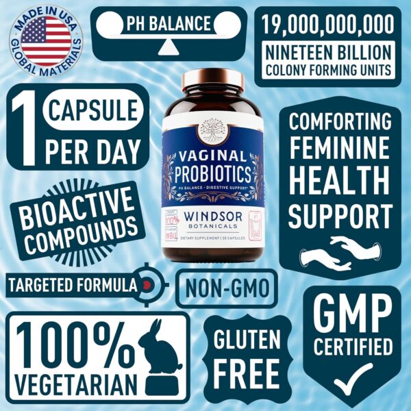 Vaginal Probiotics for Women - 19Bil CFU Lactobacillus Salivarius Probiotic for PH Balance, Digestive, Gut Health - Feminine Balance Complex Probiotics for Women BV Support Supplements - 30 Capsules - Image 3