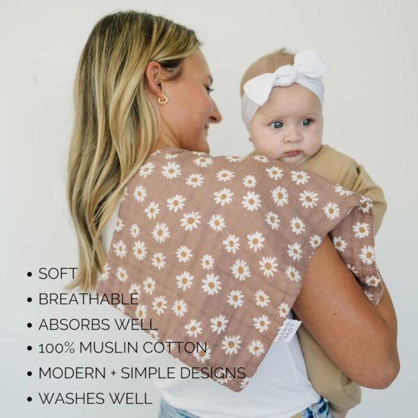 Mebie Baby Burp Cloths, Modern Print 3-Pack, Muslin Burp Cloth Set for Spit Up, Drool, and More, Boho Burp Cloths for Baby Boy and Girl, Baby Must Haves for Registry Lists and Gifts for Newborns - Image 4
