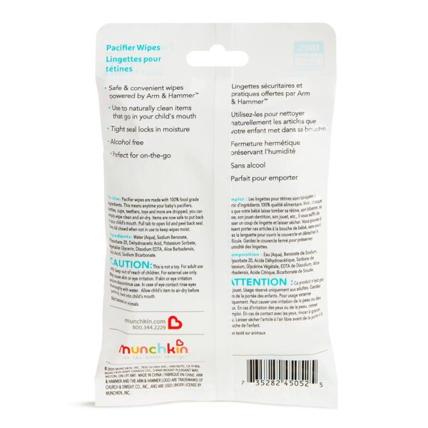 Munchkin Arm & Hammer Pacifier Wipes - Safely Cleans Breast Pump Parts and Feeding Essentials for Baby and Toddler, 1 Pack, 36 Wipes - Image 7