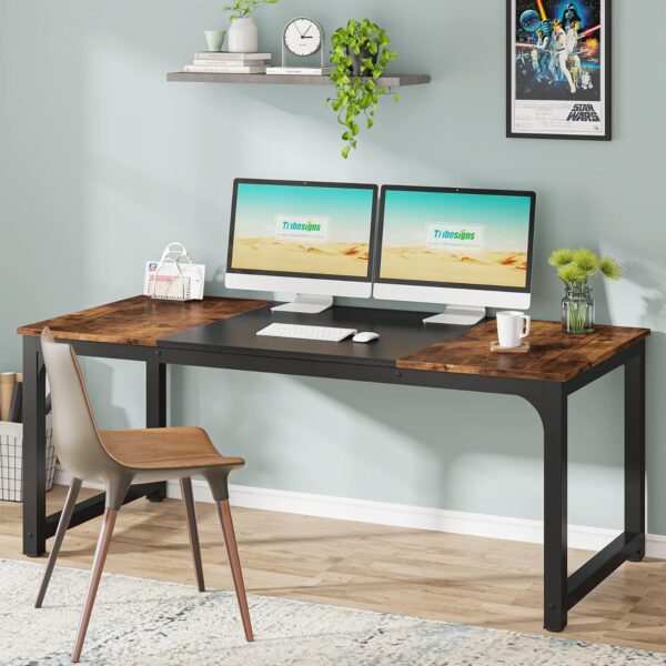 Tribesigns Modern Computer Desk, 63 x 31.5 inch Large Office Desk Computer Table Study Writing Desk Workstation for Home Office, Vintage Black Metal Frame - Image 4