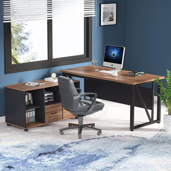 Tribesigns 55 inches Executive Desk and 43" lateral File Cabinet, L-Shaped Computer Desk Home Office Furniture with Drawers and Storage Shelves, Office Table with Cabinet - Image 6