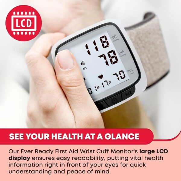 Ever Ready First Aid Fully Automatic Blood Pressure Wrist Cuff Watch Wearable Monitor for Home Use - Black- Batteries Included - Image 4