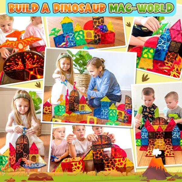 Dinosaur Toys Magnetic Tiles Lava Dinosaur World Set - Magnetic Blocks Building Toys for Kids 3-5 5-7 Girls Boys Toys Age 4-6 6-8, Classroom Must Haves Toddler Sensory Toys for 3+ Year Old Kids Toys - Image 2