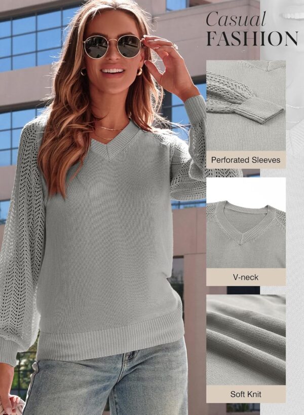 Dokotoo Women's Casual V-Neck Long Sleeve Sweaters Solid Color Pullover Knit Sweater Jumper Tops - Image 2