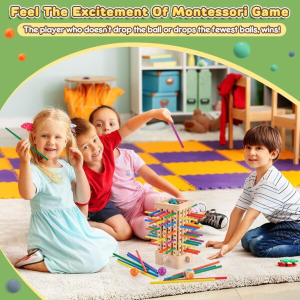 Montessori Game Wooden Board Game, 42 Colorful Wooden Sticks Dice Game Math Educational Toys for 3 4 5 6 Years Old, Fine Motor Skills Toys & Counting Toy Family Game Travel Toys Gifts for Kids - Image 2