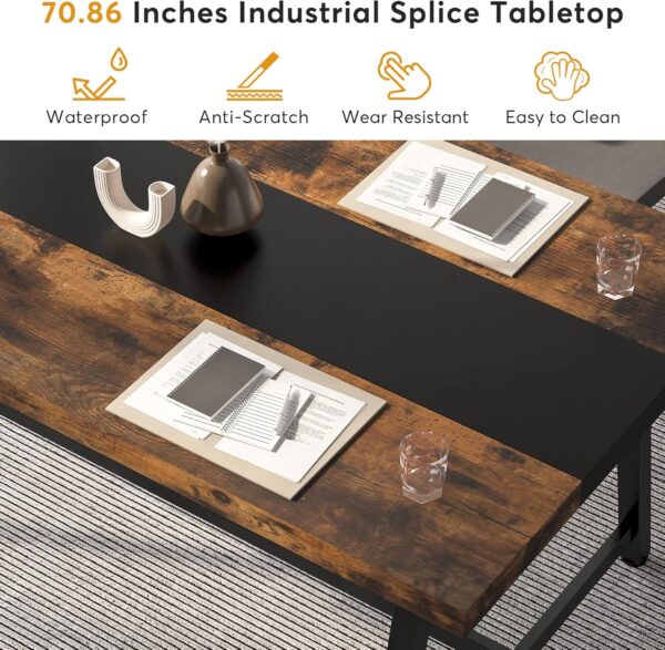 Tribesigns 6FT Rectangle Conference Table, 70.87L x 33.46W x 29.92H Inches Meeting Table for Conference Room, Wood Office Executive Desk with Strong Metal Frame for 6 People, Brown - Image 6