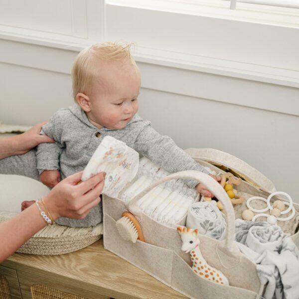 PUTSKA Baby Diaper Caddy Organizer - Nursery Storage Basket for Diaper Station, Baby Basket Shower Gift List and Registry Must-Have, Newborn Essentials, Nursery Decor for Boy or Girl - Mocha, Large - Image 9