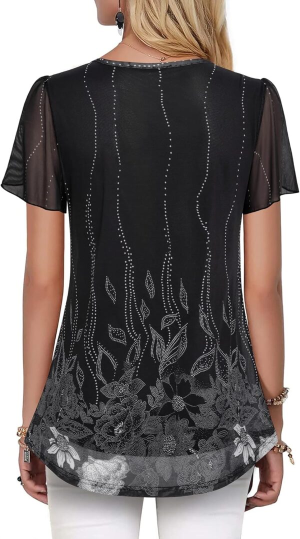 VALOLIA Womens Tops Short Sleeve Shirts Casual V Neck Blouse Double Layers Mesh Tunics Tops - Image 2