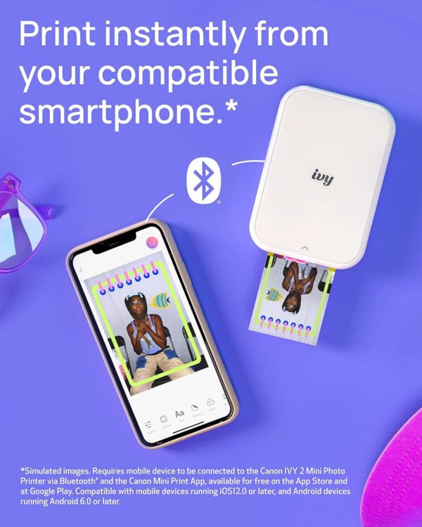 Canon Ivy 2 Mini Photo Printer, Print from Compatible iOS & Android Devices, Sticky-Back Prints, Pure White - Image 2