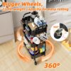 Simple Trending 3 Tier Metal Cart on Wheels, Heavy Duty Rolling Storage Cart with 3 Box and Hooks for Kitchen to Organize Books Snacks Tools, Black - Image 3