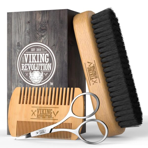 Viking Revolution Beard Comb & Beard Brush Set for Men -- Natural Boar Bristle Brush and Dual Action Pear Wood Comb w/Velvet Travel Pouch - Great for Grooming Beards and Mustaches - Image 8