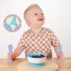 Made in USA Spoon la la Toddler Utensils Set - 2 Pack (1 Spoon & 1 Fork for Kids) - Self-Standing 3D Ergonomic Cat & Dog Handles - BPA-free, Dishwasher Safe, Baby Silverware (Blue) - Image 4