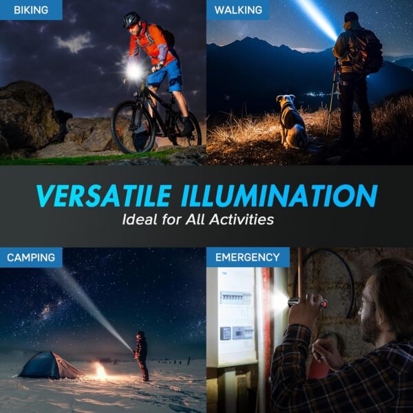 WdtPro LED Flashlight High Lumens SR2000 Pro, 2 Pack Brighter Tactical Flashlights with 5 Modes & Zoomable, Powerful Mini Flash Light for Emergency, Camping, Hiking (Black) - Image 6