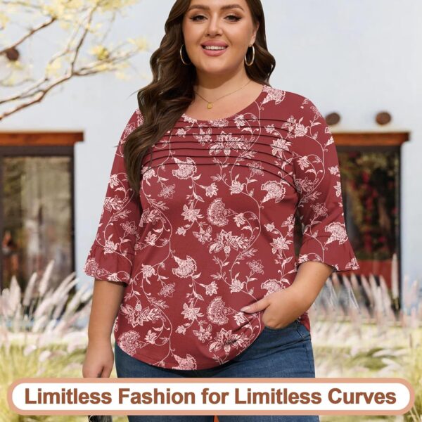 Blingfit 3/4 Length Sleeve Shirts for Womens Pleated Summer Tops 2025 Ruffle Bell Sleeve Fasion Trendy Spring Blouses - Image 5