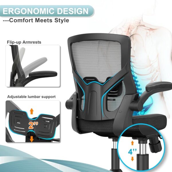 Office Chair, High Back Desk Chair Adjustable Height and Ergonomic Design Home Office Computer Chair Executive Lumbar Support Padded Flip-up Armrest Swivel Task Chair - Image 3
