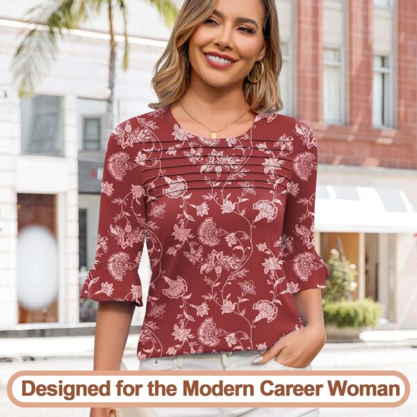 Blingfit 3/4 Length Sleeve Shirts for Womens Pleated Summer Tops 2025 Ruffle Bell Sleeve Fasion Trendy Spring Blouses - Image 4