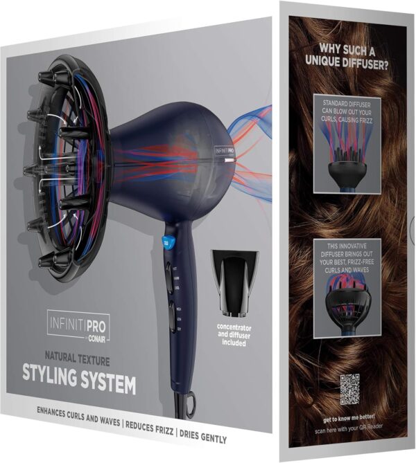 INFINITIPRO BY CONAIR Hair Dryer with Innovative Diffuser | Enhances Curls and Waves while Reducing Frizz | Dark Blue | Packaging May Vary - Image 7