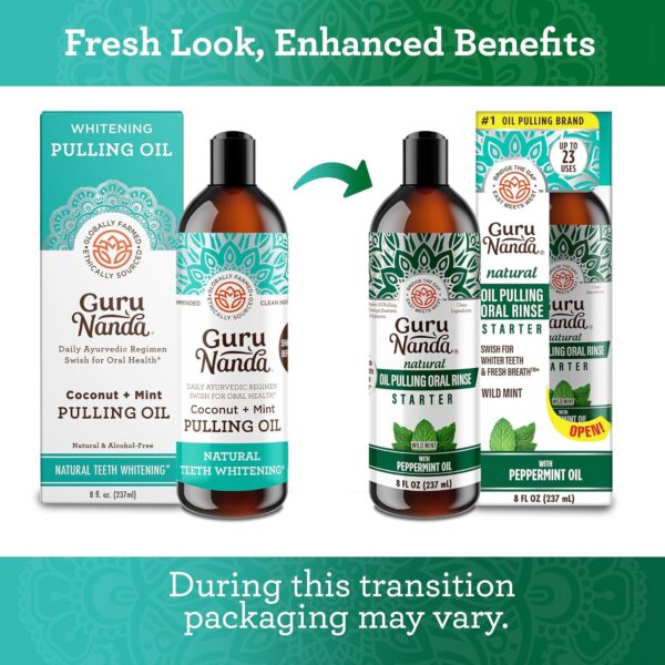 GuruNanda Starter Pulling Oil Mouthwash for Natural Teeth Whitening, Coconut and Peppermint Oil for Fresh Breath & Happy Gums, Alcohol-Free, 8 Oz - Image 2