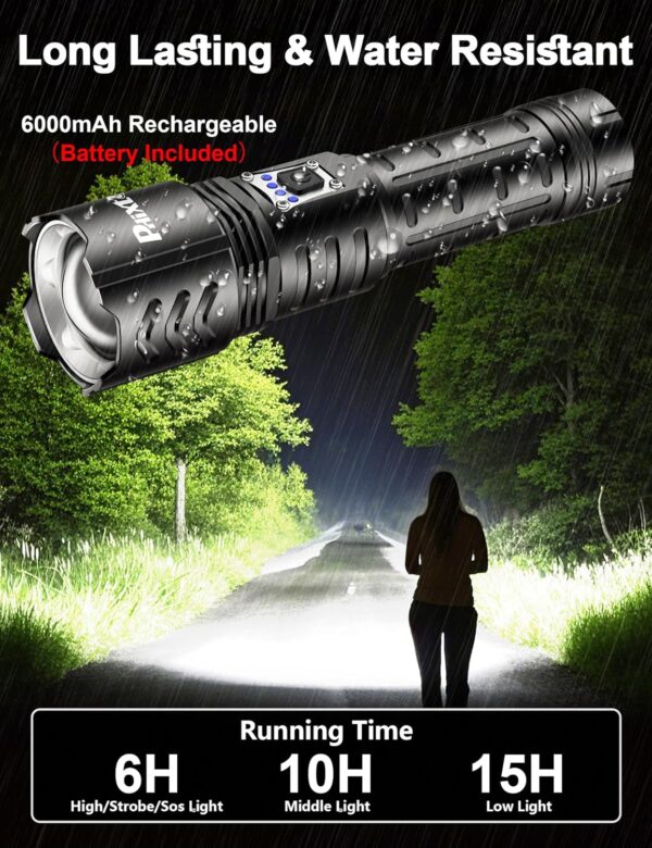 PHIXTON Rechargeable Flashlights High Lumens 2000 Super Bright Long Range 3280FT, Long Lasting 15H Powerful USB C LED Strong Flash Light High Powered, Heavy Duty, Zoomable, for Home Camping Gift - Image 4