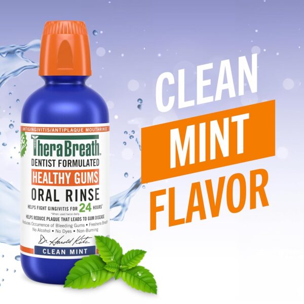 TheraBreath Healthy Gums Mouthwash Clean Mint, Antigingivitis, Dentist Formulated, 16 Fl Oz (2-Pack) - Image 2