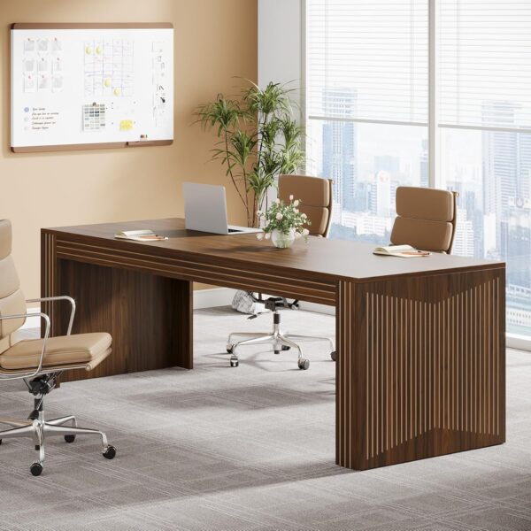 Tribesigns 79-Inch Extra Long Desk, Two Person Double Desk for Home Office, Wooden Long Computer Desk Writing Table for Office, Brown - Image 6