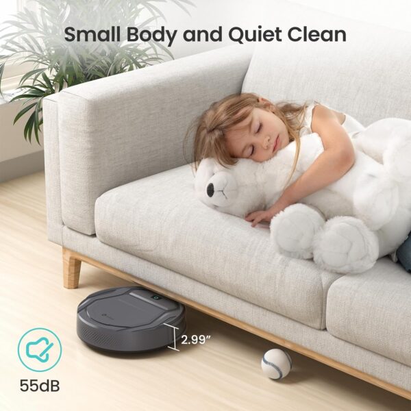 Lefant M210 Pro Robot Vacuum, Slim & Quiet, 3 Adjustable Suction Levels, 120 Min Runtime, Freemove 3.0, WiFi/App/Alexa, 6 Modes for Pet Hair, Hard Floors & Low Carpets, Self-Charging, Gray - Image 5