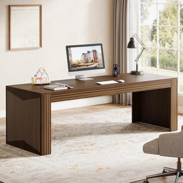 Tribesigns 79-Inch Extra Long Desk, Two Person Double Desk for Home Office, Wooden Long Computer Desk Writing Table for Office, Brown - Image 7