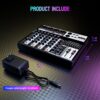 Professional Audio Mixer, 4 Channel Audio Interface Sound Board Mixing Console System Monitor, NEW BAXS 16-Bit DSP DJ Bluetooth Mixer +48V Phantom Effect For Karaoke Studio Streaming Recording - Image 8