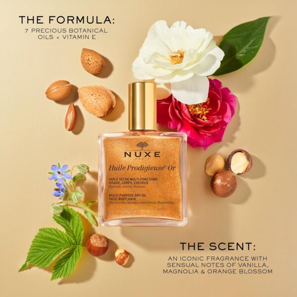 NUXE Huile Prodigieuse Shimmer Multi-Purpose Dry Oil - Luxurious Radiant Glow and Hydration for Face, Body & Hair - Image 6