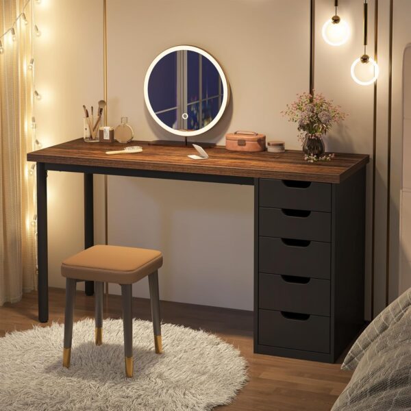 Tribesigns Computer Desk with 5 Drawers, 47 inches Rustic Brown Home Office Desk with Storage, Modern Simple Laptop Desk Study Writing Table for Small Spaces (1, Brown+Black) - Image 6