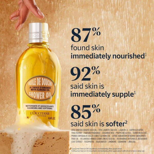 L'Occitane Cleansing & Softening Almond Shower Oil, Body Wash & Shaving Base Purifies & Smooths Without Drying Skin, Milky Lather, Nourishing Skincare - Image 4