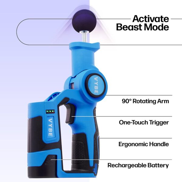 VYBE Percussion Massage Gun - V2-6 Speed Percussion Massager Guns w/ 3 Attachments for Deep Tissue Muscle Therapy - Electric, Handheld, Cordless, Adjustable Arm - Image 3