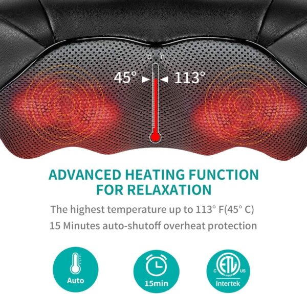 Shiatsu Neck and Back Massager with Soothing Heat, Nekteck Electric Deep Tissue 3D Kneading Massage Pillow for Shoulder, Leg, Body Muscle Pain Relief, Home, Office, and Car Use - Image 4