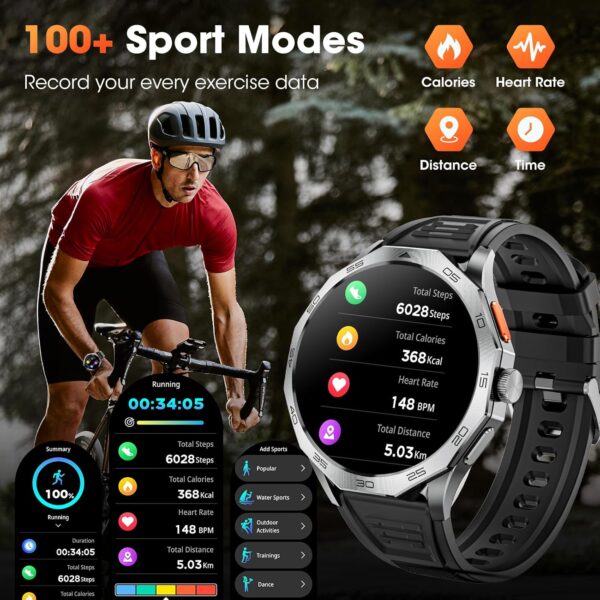 Military Smart Watch for Men 1.85" HD Ultra Screen Touch Screen 710mAh Battery Smart Watches for Android iOS （Bluetooth Call Answer/Dial Calls） Fitness Tracker with 100+ Sports - Image 7