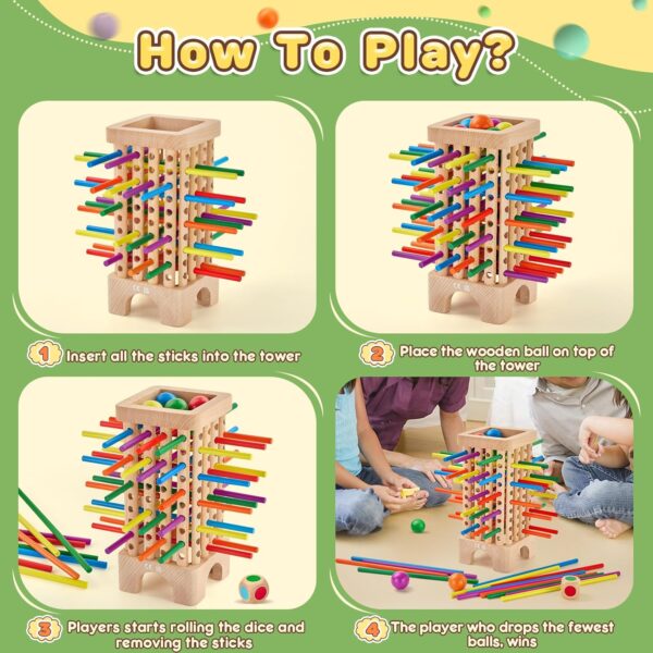 Montessori Game Wooden Board Game, 42 Colorful Wooden Sticks Dice Game Math Educational Toys for 3 4 5 6 Years Old, Fine Motor Skills Toys & Counting Toy Family Game Travel Toys Gifts for Kids - Image 3