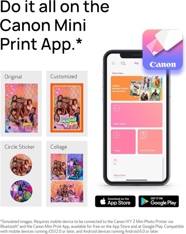 Canon Ivy 2 Mini Photo Printer, Print from Compatible iOS & Android Devices, Sticky-Back Prints, Pure White - Image 5