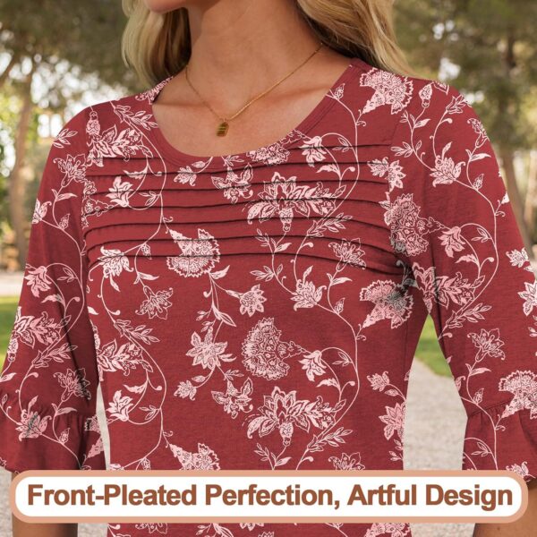 Blingfit 3/4 Length Sleeve Shirts for Womens Pleated Summer Tops 2025 Ruffle Bell Sleeve Fasion Trendy Spring Blouses - Image 3
