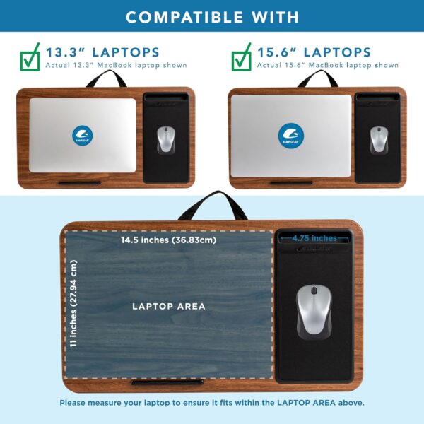 LAPGEAR Home Office Lap Desk with Device Ledge, Mouse Pad, and Phone Holder - Espresso Woodgrain - Fits up to 15.6 Inch Laptops - Style No. 91575 - Image 3