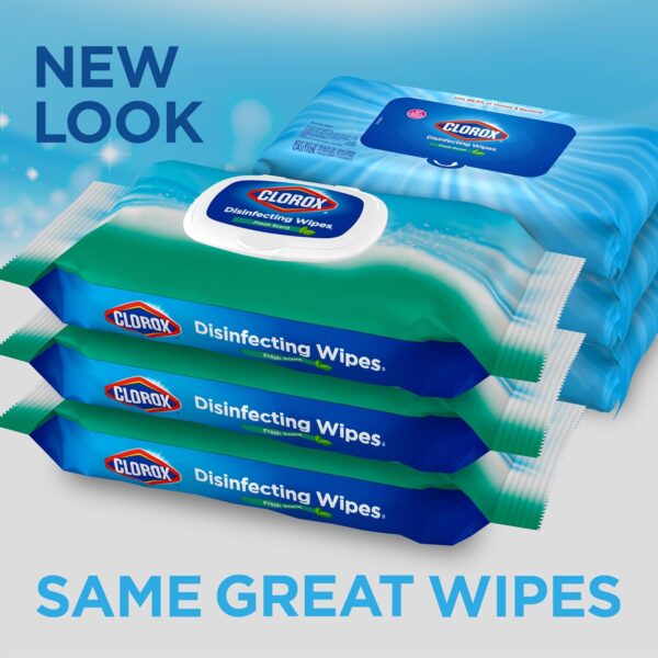 Clorox Disinfecting Wipes, Bleach Free, Household Essentials, Fresh Scent, Moisture Seal Lid, 75 Cleaning Wipes, Pack of 3 (New Packaging) - Image 2