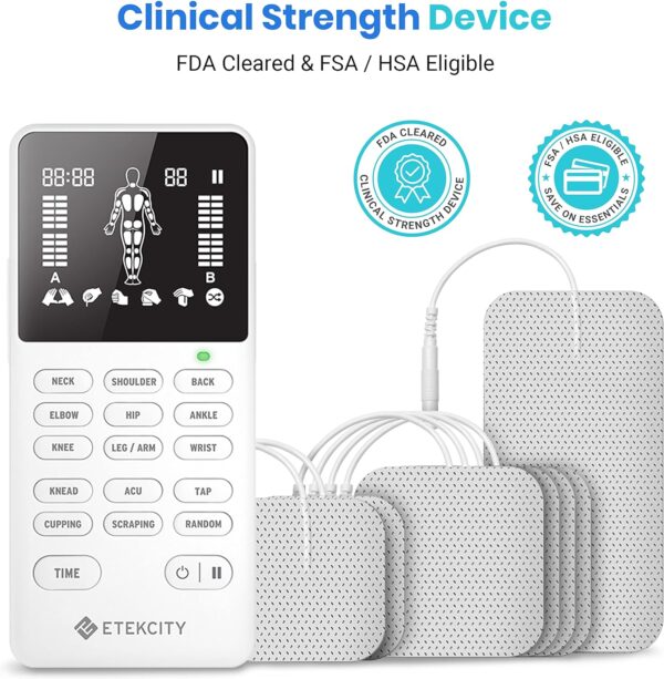 Etekcity FSA HSA Store Eligible 4-Output TENS Unit, Muscle Stimulator Machine for Pain Relief Physical Therapy, Back, Nerve, Sciatica, Neck, Shoulder,Period Cramp Relaxer,Rechargeable Electric Device - Image 2
