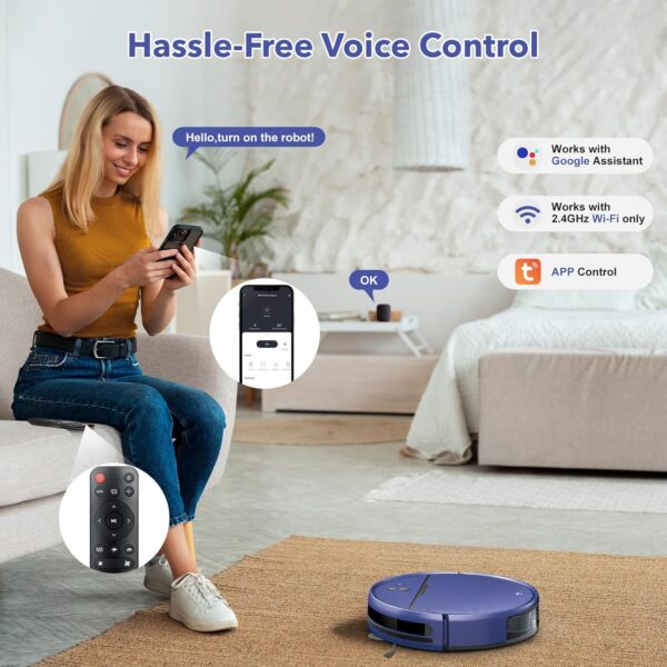 Robot Vacuum and Mop Combo, 2-in-1 Robot Vacuum Cleaner with Strong Suction, Compatible with APP/Home Integration, Schedule, Long battery life, Tangle-free, Ideal for Pet hair and Low Pile carpets - Image 3