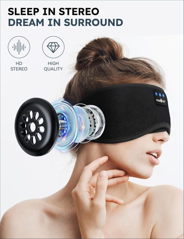 MUSICOZY Sleep Headphones, Bluetooth 5.4 Sleep Mask Headband Headphones Sleeping Eye Mask, Wireless Music Earbuds Earphones with HD Headphones Ultra-Thin Stereo Speakers for Side Sleepers Men Women - Image 4