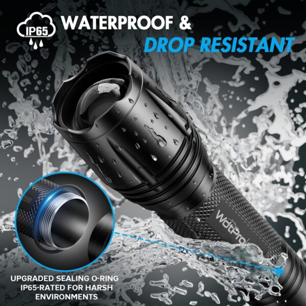 WdtPro LED Flashlight High Lumens SR2000 Pro, 2 Pack Brighter Tactical Flashlights with 5 Modes & Zoomable, Powerful Mini Flash Light for Emergency, Camping, Hiking (Black) - Image 4