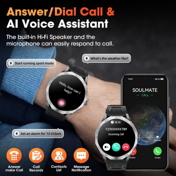 Military Smart Watch for Men 1.85" HD Ultra Screen Touch Screen 710mAh Battery Smart Watches for Android iOS （Bluetooth Call Answer/Dial Calls） Fitness Tracker with 100+ Sports - Image 9