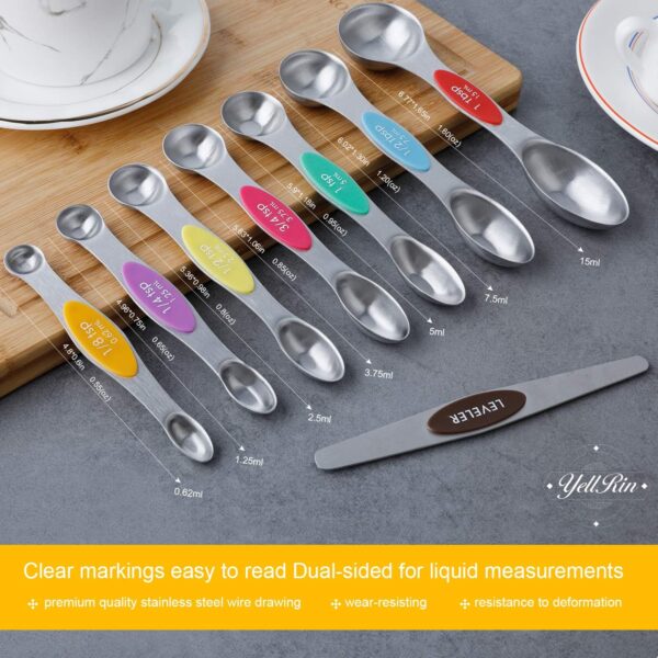 Magnetic Measuring Spoons Set of 8 Stainless Steel Dual Sided Stackable Measuring Spoons Nesting Teaspoons Tablespoons for Measuring Dry and Liquid Ingredients - Image 8
