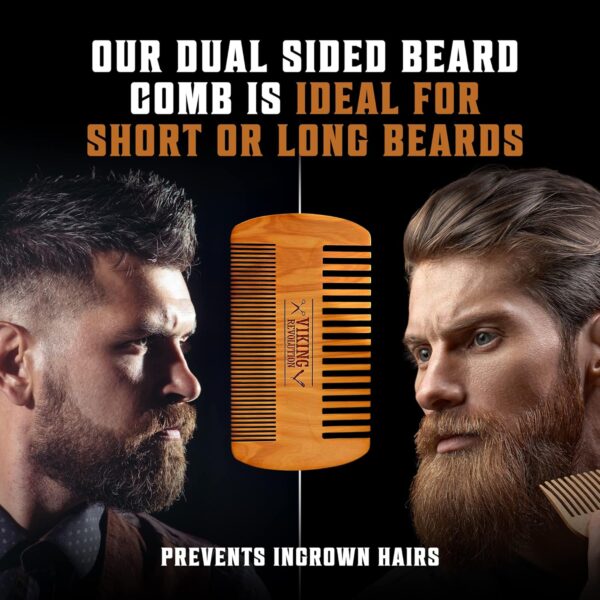 Viking Revolution Beard Comb & Beard Brush Set for Men -- Natural Boar Bristle Brush and Dual Action Pear Wood Comb w/Velvet Travel Pouch - Great for Grooming Beards and Mustaches - Image 4