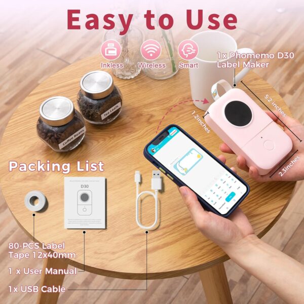 Phomemo Label Maker Machine, D30 Portable Handheld Bluetooth Mini Label Printer, Multiple Templates for Smartphone Thermal Small Label Maker Rechargeable Easy to Use for Home Office School - Image 3